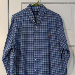 Ralph Lauren Blue Checkered Classic Fit Mens Dress Shirt